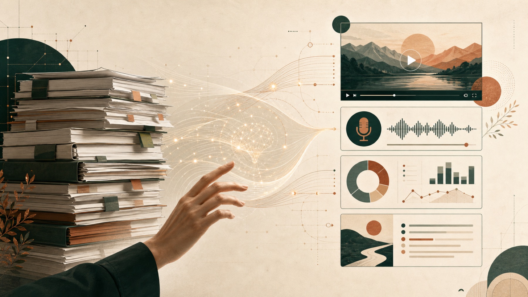 Documentos corporativos que se transforman en formatos claros mediante inteligencia artificial guiada por una persona